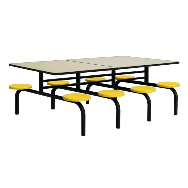Refeitório Mesa para Refeitório FIXA 8 Lugares MDP Branco de 25 mm - Assento AMARELO - 50102