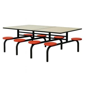 Refeitório Mesa para Refeitório FIXA 8 Lugares MDP Branco de 25 mm - Assento VERMELHO - 50103