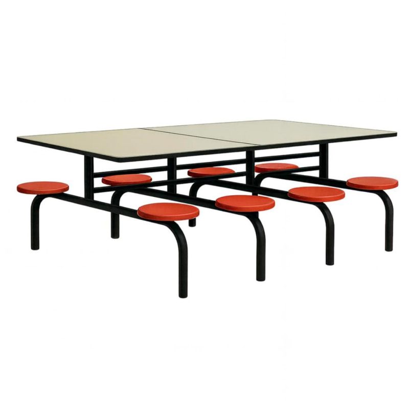 Refeitório Mesa para Refeitório FIXA 8 Lugares MDP Branco de 25 mm - Assento VERMELHO - 50103