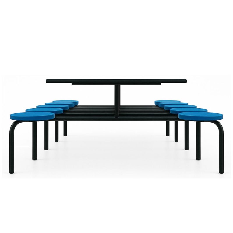 Mesa para Refeitório FIXA 10 Lugares MDP Branco de 25 mm - Assento AZUL - 50104