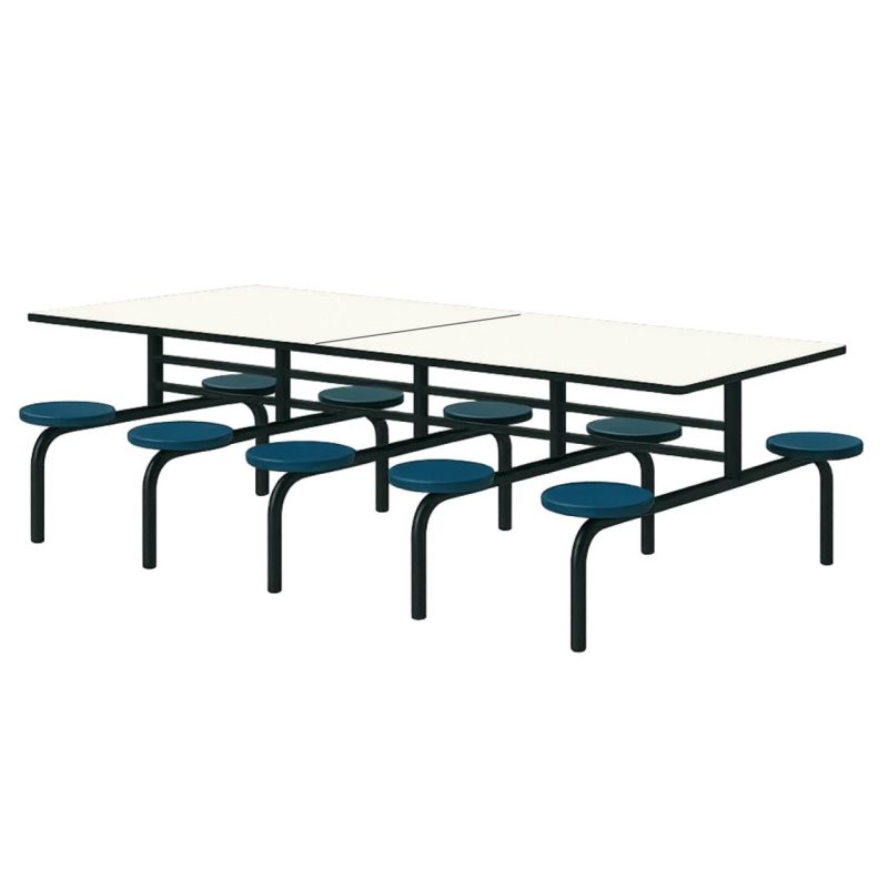 Mesa para Refeitório FIXA 10 Lugares MDP Branco de 25 mm - Assento AZUL - 50104