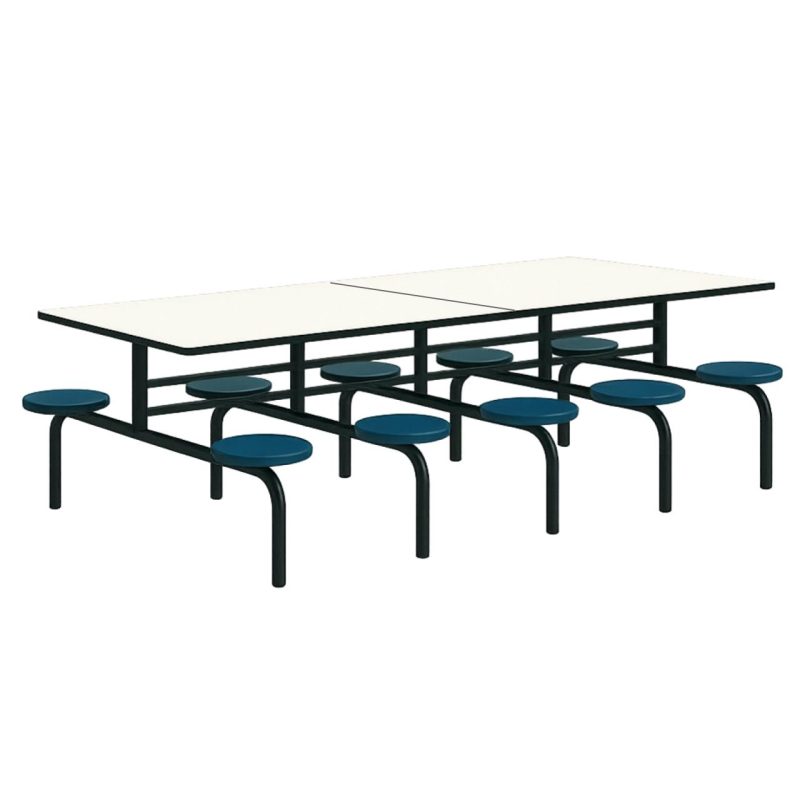 Mesa para Refeitório FIXA 10 Lugares MDP Branco de 25 mm - Assento AZUL - 50104