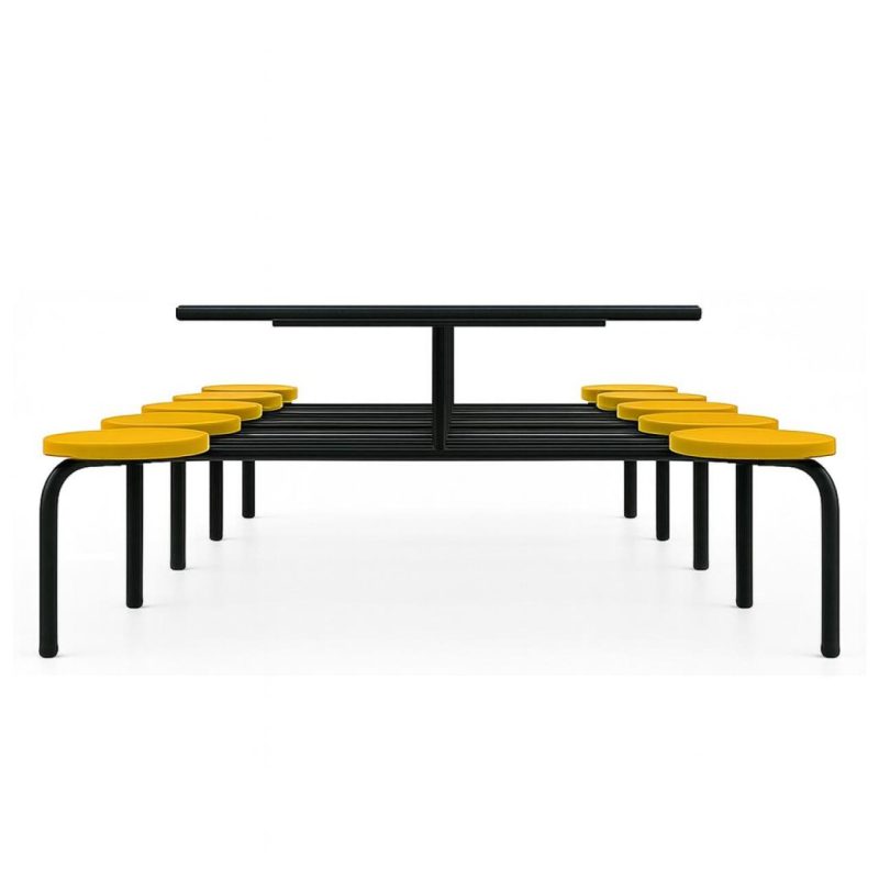 Mesa para Refeitório FIXA 10 Lugares MDP Branco de 25 mm - Assento AMARELO - 50105