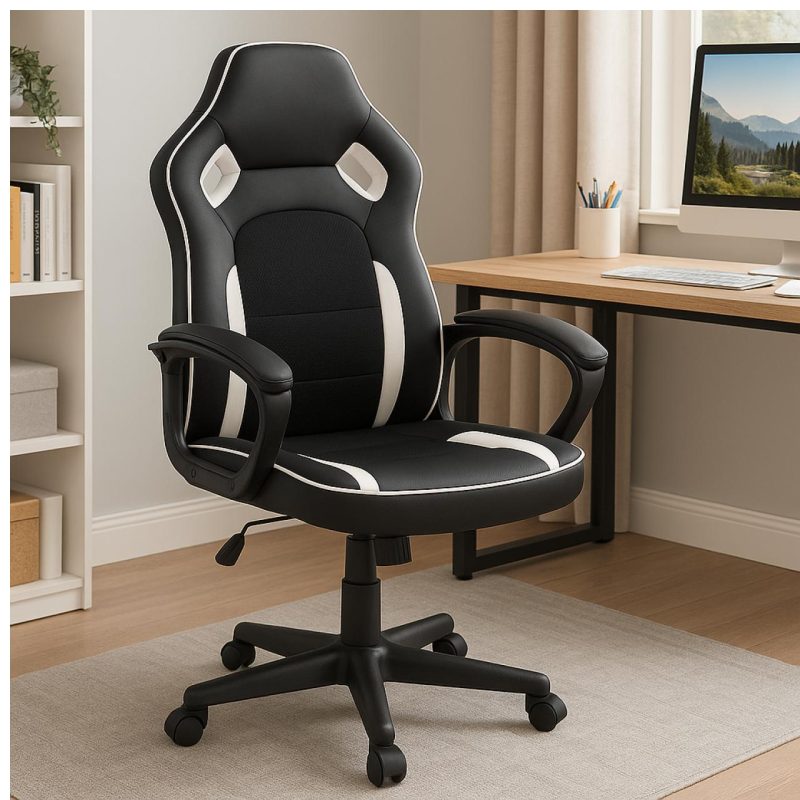 Cadeiras Escritório Cadeira Gamer Escritório Giratória NEXX - Cor Preto / Branco - 30082 Cadeiras Escritório Cadeira Gamer Escritório Giratória NEXX - Cor Preto / Branco - 30082