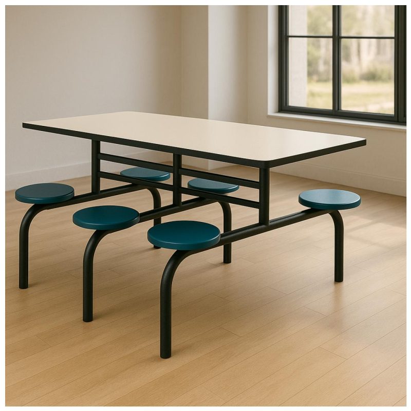 Mesa para Refeitório FIXA 6 Lugares MDP Branco de 25 mm - Assento AZUL - 50201 Mesa para Refeitório FIXA 6 Lugares MDP Branco de 25 mm - Assento AZUL - 50201