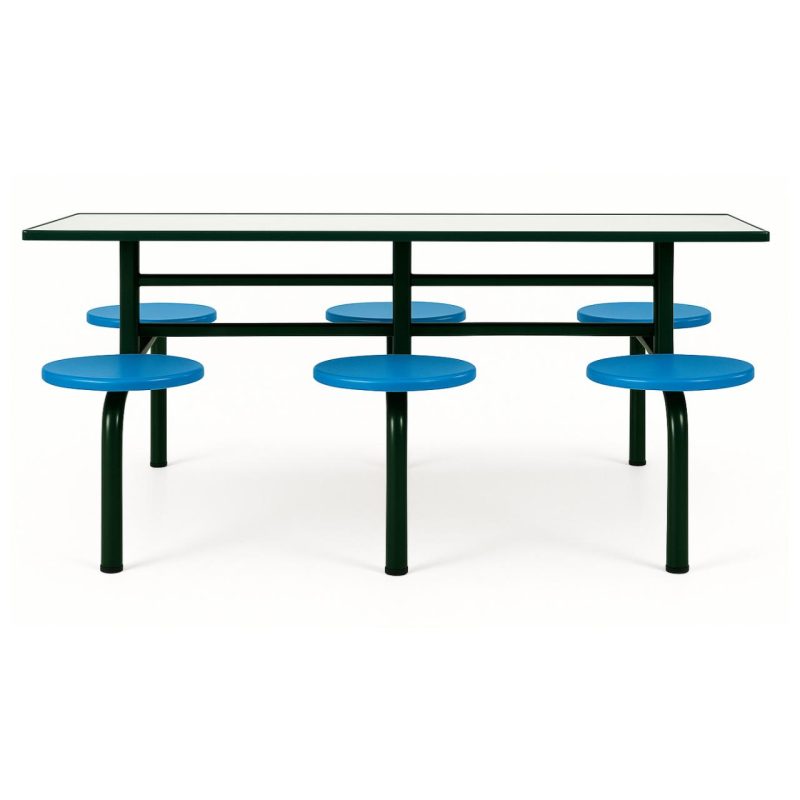 Mesa para Refeitório FIXA 6 Lugares MDP Branco de 25 mm - Assento AZUL - 50201 Mesa para Refeitório FIXA 6 Lugares MDP Branco de 25 mm - Assento AZUL - 50201
