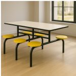 Mesa para Refeitório FIXA 6 Lugares MDP Branco de 25 mm - Assento AMARELO - 50203 Mesa para Refeitório FIXA 6 Lugares MDP Branco de 25 mm - Assento AMARELO - 50203