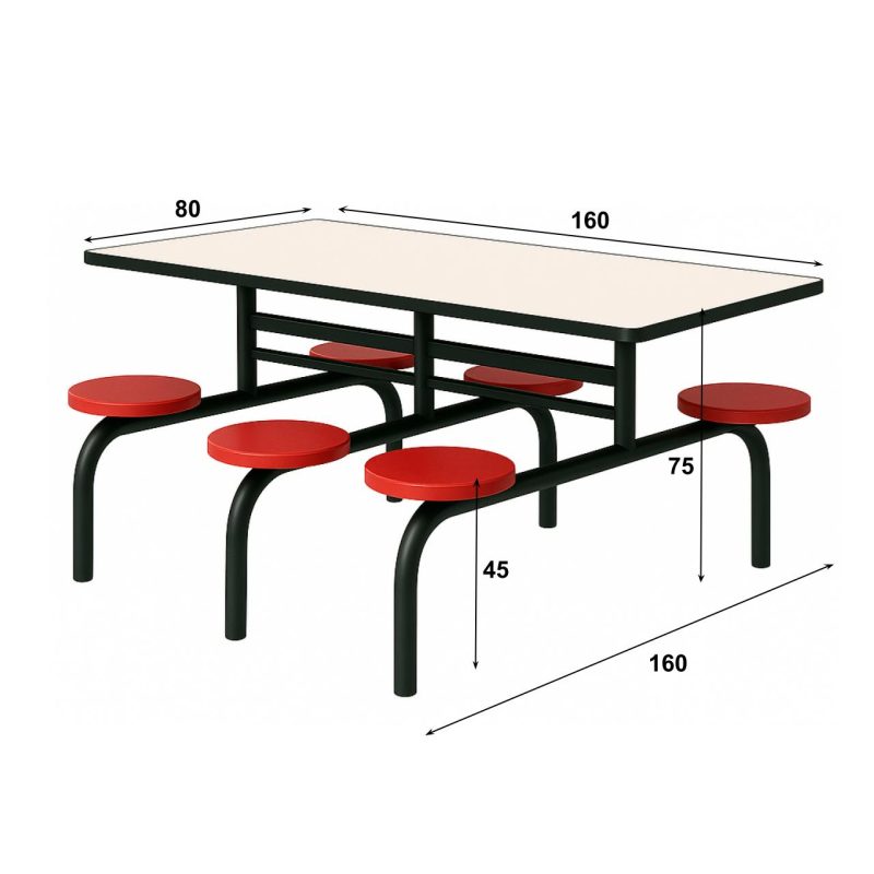 Mesa para Refeitório FIXA 6 Lugares MDP Branco de 25 mm - Assento VERMELHO - 50204 Mesa para Refeitório FIXA 6 Lugares MDP Branco de 25 mm - Assento VERMELHO - 50204