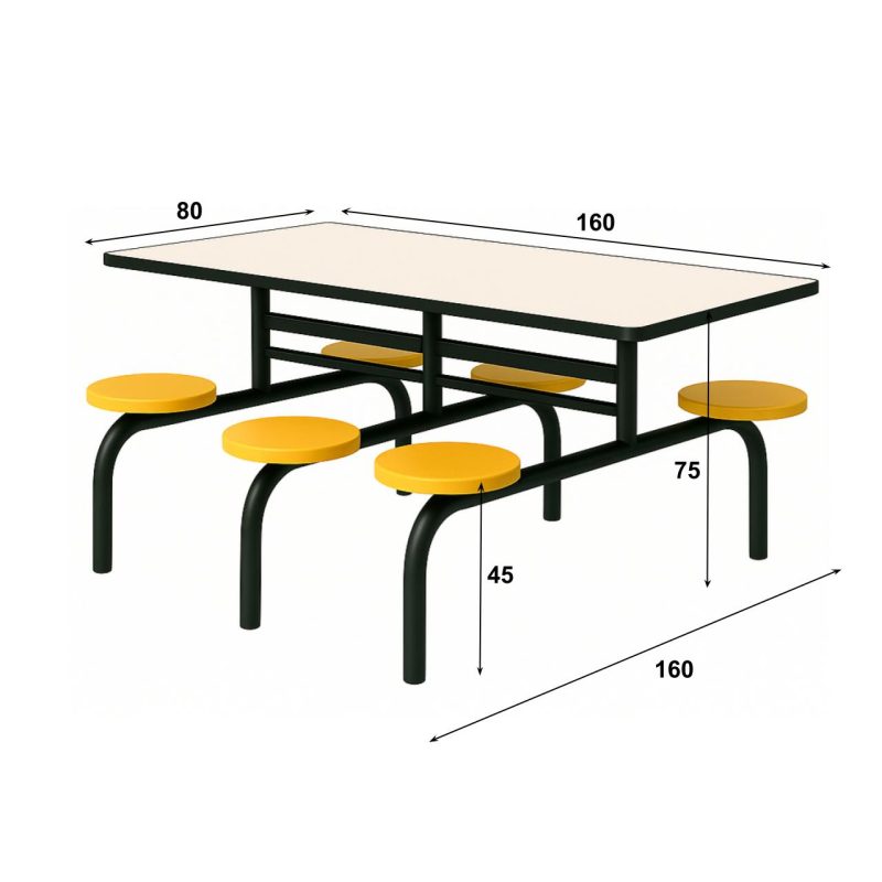 Mesa para Refeitório FIXA 6 Lugares MDP Branco de 25 mm - Assento AMARELO - 50203 Mesa para Refeitório FIXA 6 Lugares MDP Branco de 25 mm - Assento AMARELO - 50203