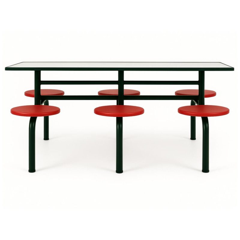 Mesa para Refeitório FIXA 6 Lugares MDP Branco de 25 mm - Assento VERMELHO - 50204 Mesa para Refeitório FIXA 6 Lugares MDP Branco de 25 mm - Assento VERMELHO - 50204