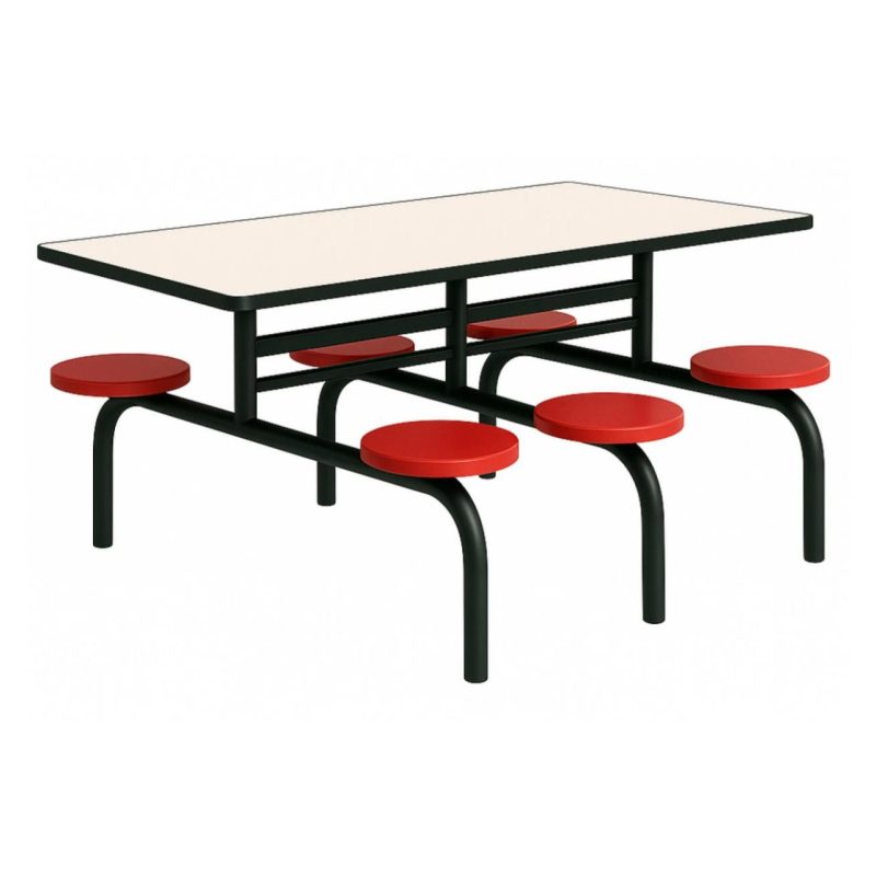 Mesa para Refeitório FIXA 6 Lugares MDP Branco de 25 mm - Assento VERMELHO - 50204 Mesa para Refeitório FIXA 6 Lugares MDP Branco de 25 mm - Assento VERMELHO - 50204