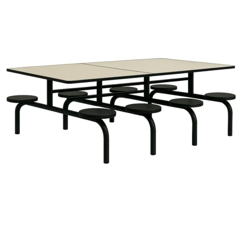 Mesa para Refeitório FIXA 8 Lugares MDP Branco de 25 mm - Assento PRETO - 50104 Mesa para Refeitório FIXA 8 Lugares MDP Branco de 25 mm - Assento PRETO - 50104