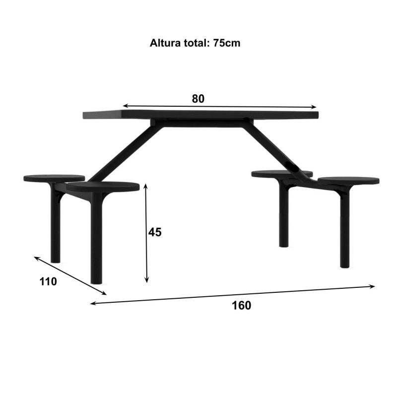 Mesa para Refeitório FIXA 4 Lugares MDP Branco de 25 mm - Assento PRETO - 50301 Mesa para Refeitório FIXA 4 Lugares MDP Branco de 25 mm - Assento PRETO - 50301