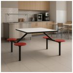 Mesa para Refeitório FIXA 4 Lugares MDP Branco de 25 mm - Assento VERMELHO - 50302