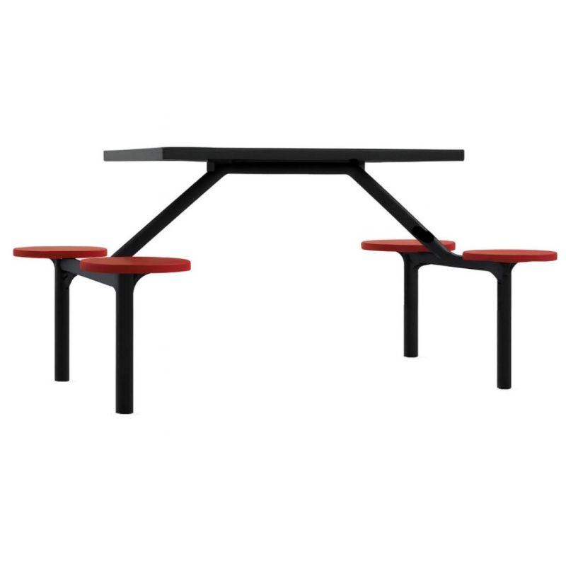Mesa para Refeitório FIXA 4 Lugares MDP Branco de 25 mm - Assento VERMELHO - 50302