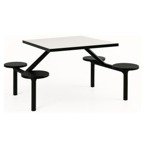 Mesa para Refeitório FIXA 4 Lugares MDP Branco de 25 mm - Assento PRETO - 50301