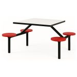 Mesa para Refeitório FIXA 4 Lugares MDP Branco de 25 mm - Assento VERMELHO - 50302