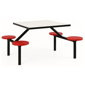 Mesa para Refeitório FIXA 4 Lugares MDP Branco de 25 mm - Assento VERMELHO - 50302
