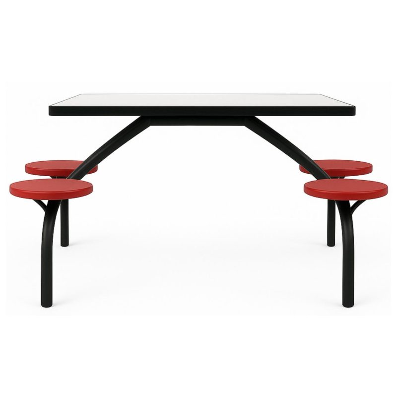 Mesa para Refeitório FIXA 4 Lugares MDP Branco de 25 mm - Assento VERMELHO - 50302