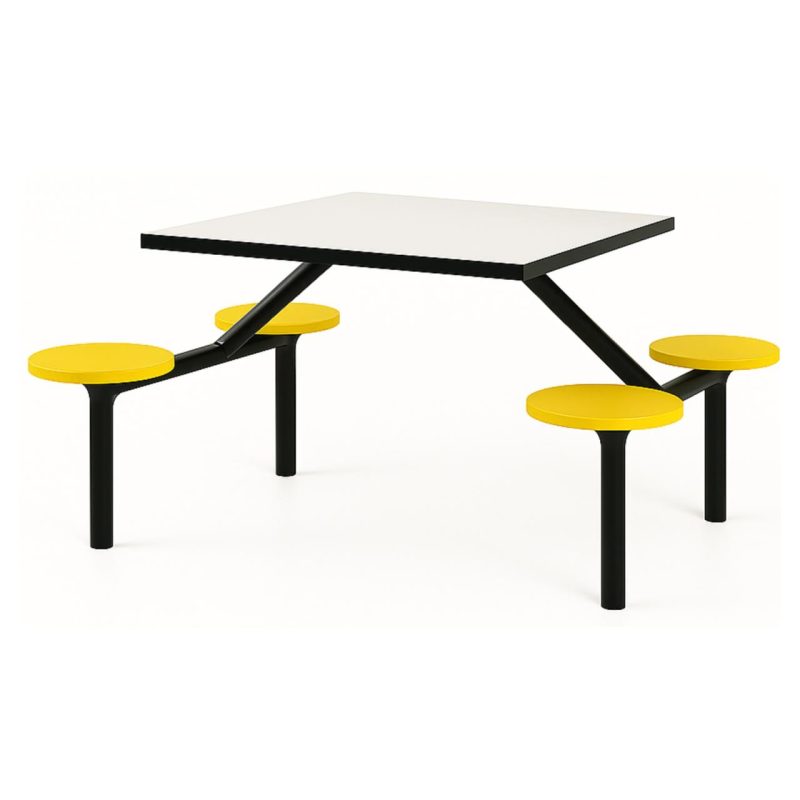 Mesa para Refeitório FIXA 4 Lugares MDP Branco de 25 mm - Assento AMARELO - 50303 Mesa para Refeitório FIXA 4 Lugares MDP Branco de 25 mm - Assento AMARELO - 50303