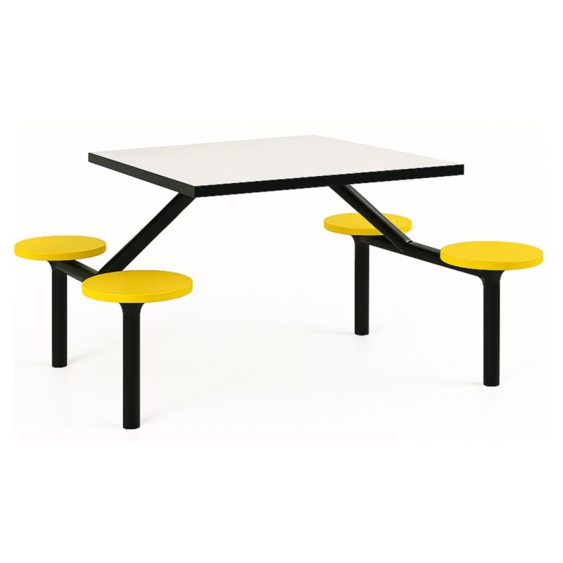 Mesa para Refeitório FIXA 4 Lugares MDP Branco de 25 mm - Assento AMARELO - 50303 Mesa para Refeitório FIXA 4 Lugares MDP Branco de 25 mm - Assento AMARELO - 50303