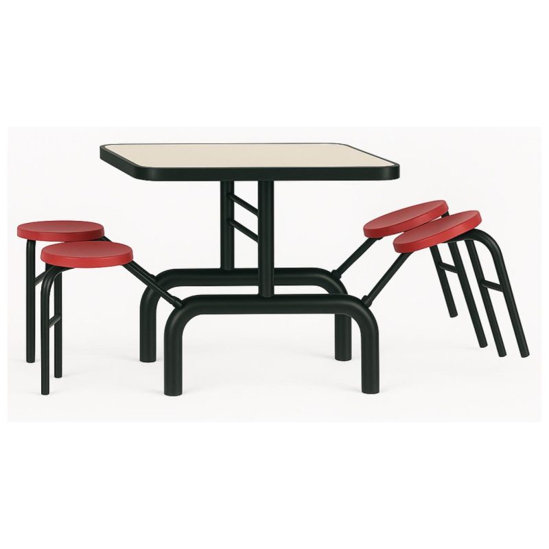 Mesa para Refeitório ESCAMOTEÁVEL 04 Lugares MDP Branco de 25 mm - Assento VERMELHO - 50402 Mesa para Refeitório ESCAMOTEÁVEL 04 Lugares MDP Branco de 25 mm - Assento VERMELHO - 50402