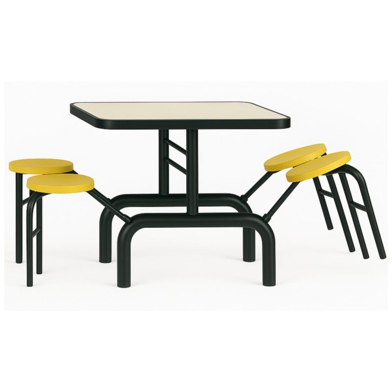 Mesa para Refeitório ESCAMOTEÁVEL 04 Lugares MDP Branco de 25 mm - Assento AMARELO - 50403 Mesa para Refeitório ESCAMOTEÁVEL 04 Lugares MDP Branco de 25 mm - Assento AMARELO - 50403
