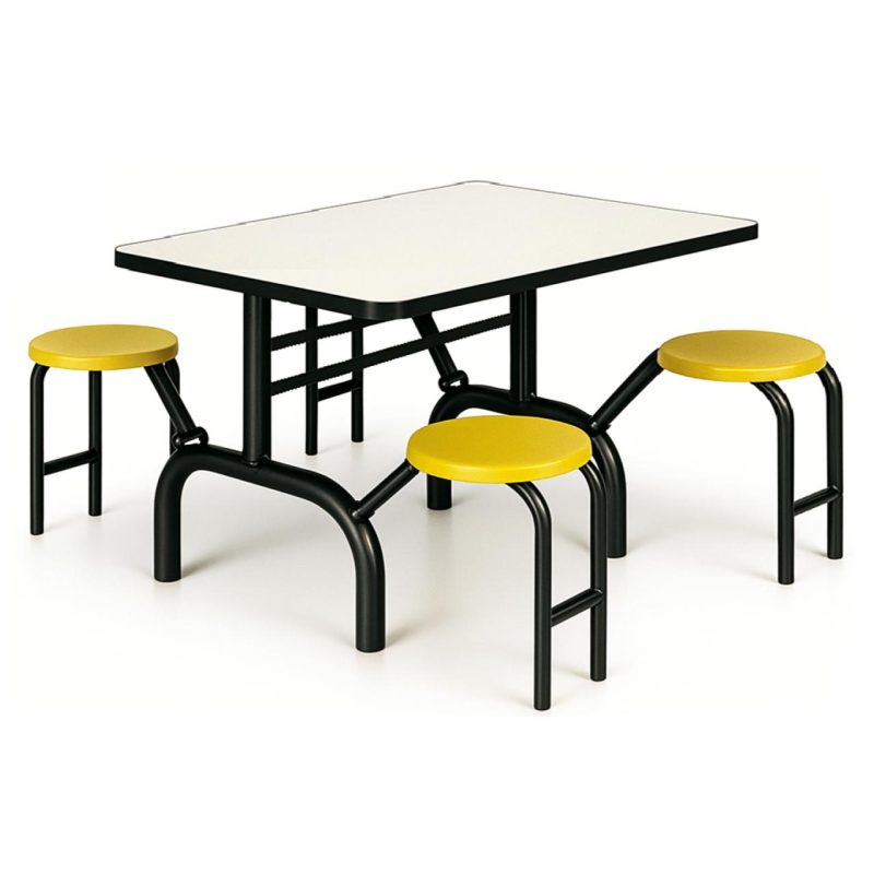 Mesa para Refeitório ESCAMOTEÁVEL 04 Lugares MDP Branco de 25 mm - Assento AMARELO - 50403 Mesa para Refeitório ESCAMOTEÁVEL 04 Lugares MDP Branco de 25 mm - Assento AMARELO - 50403