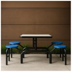 Mesa para Refeitório ESCAMOTEÁVEL 04 Lugares MDP Branco de 25 mm - Assento AZUL - 50404 Mesa para Refeitório ESCAMOTEÁVEL 04 Lugares MDP Branco de 25 mm - Assento AZUL - 50404