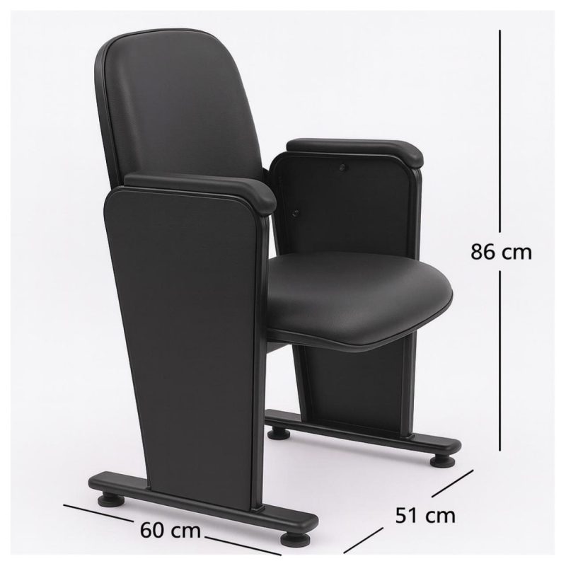 Auditório Poltrona Auditório Rebatível  03 Lugares – Linha Premium - Corino Preto - 38103