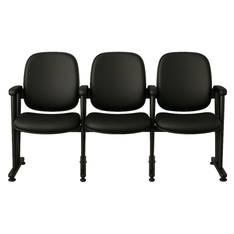 Auditório Poltrona Auditório Rebatível  03 Lugares – Linha Premium - Corino Preto - 38103