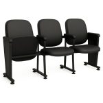 Auditório Poltrona Auditório Rebatível  03 Lugares – Linha Premium - Corino Preto - 38103