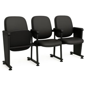 Auditório Poltrona Auditório Rebatível  03 Lugares – Linha Premium - Corino Preto - 38103