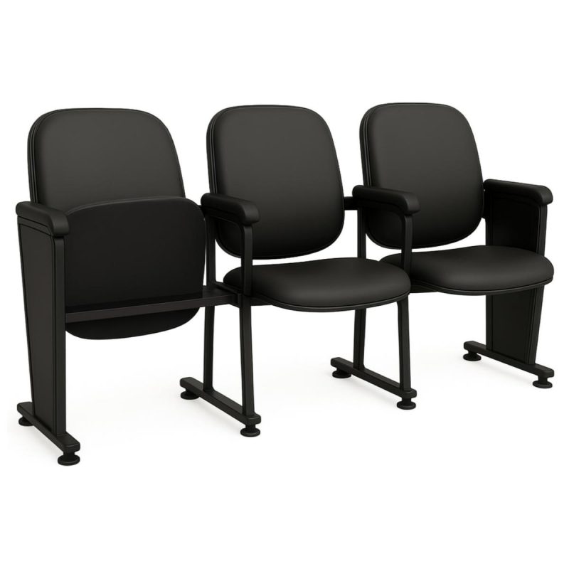 Auditório Poltrona Auditório Rebatível  03 Lugares – Linha Premium - Corino Preto - 38103