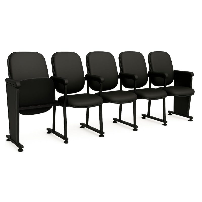 Auditório Poltrona Auditório Rebatível  05 Lugares – Linha Premium - Corino Preto - 38105
