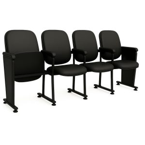 Auditório Poltrona Auditório Rebatível  04 Lugares – Linha Premium - Corino Preto - 38104