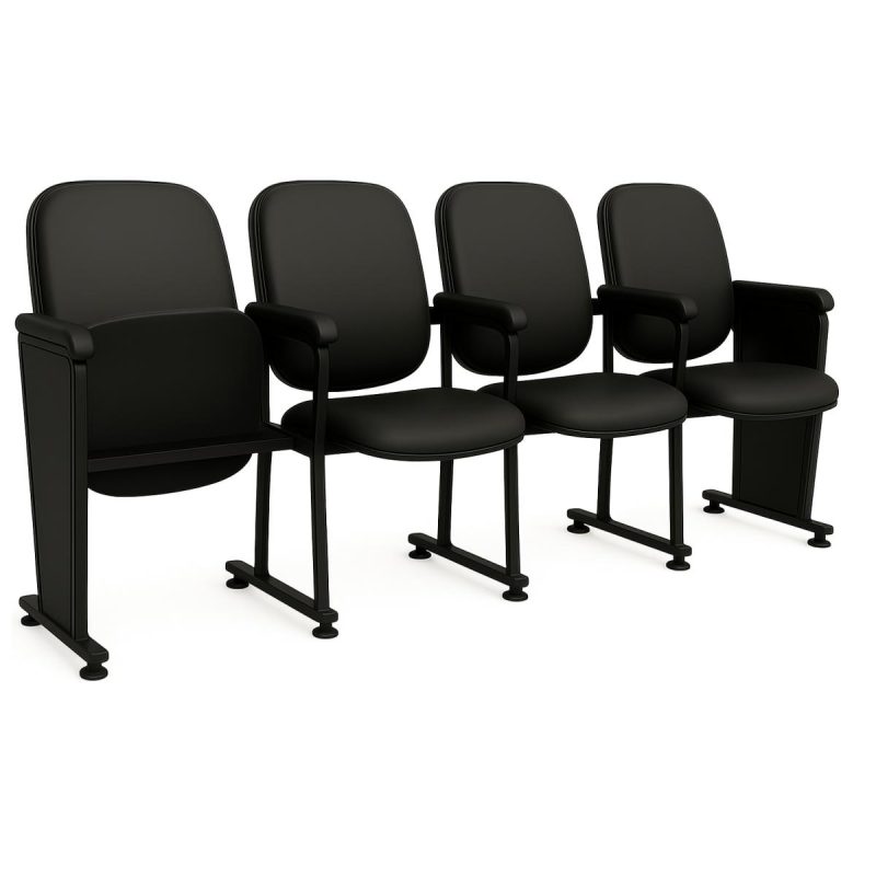 Auditório Poltrona Auditório Rebatível  04 Lugares – Linha Premium - Corino Preto - 38104