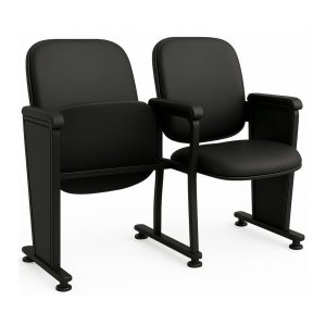 Auditório Poltrona Auditório Rebatível  02 Lugares – Linha Premium - Corino Preto - 38102