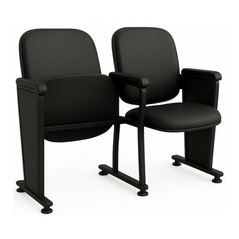 Auditório Poltrona Auditório Rebatível  02 Lugares – Linha Premium - Corino Preto - 38102