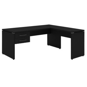 Mesa em L PÉ PAINEL (Mesa 1,70m + Mesa Auxiliar) - C/ Gavetas - PRETO / PRETO - 26015