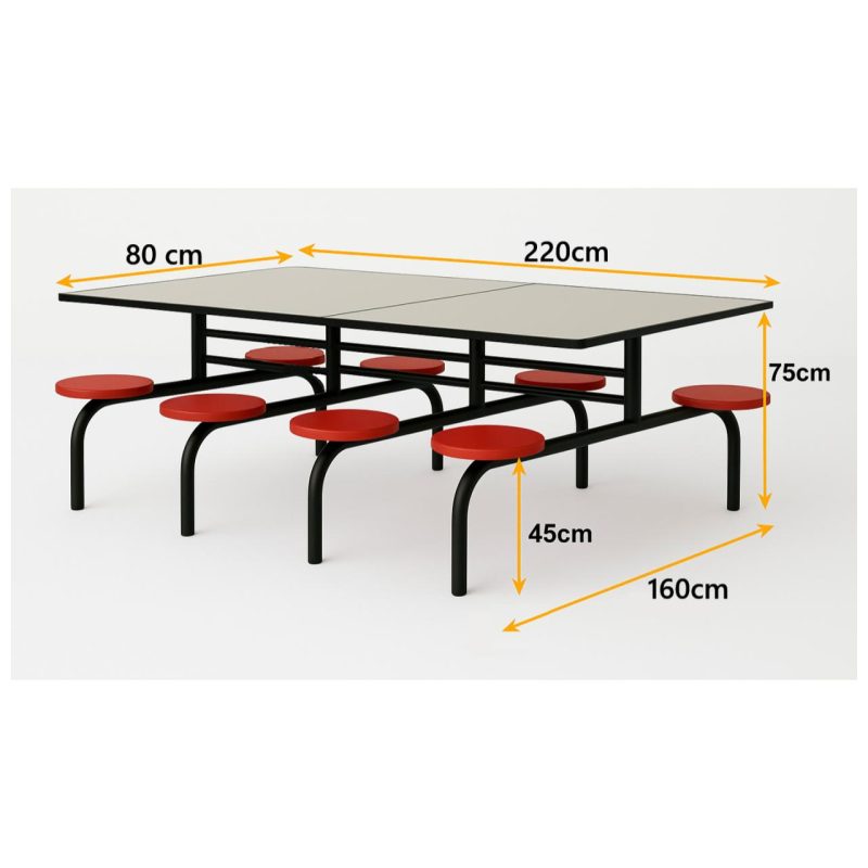 Refeitório Mesa para Refeitório FIXA 8 Lugares MDP Branco de 25 mm - Assento VERMELHO - 50103