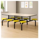 Refeitório Mesa para Refeitório FIXA 8 Lugares MDP Branco de 25 mm - Assento AMARELO - 50102