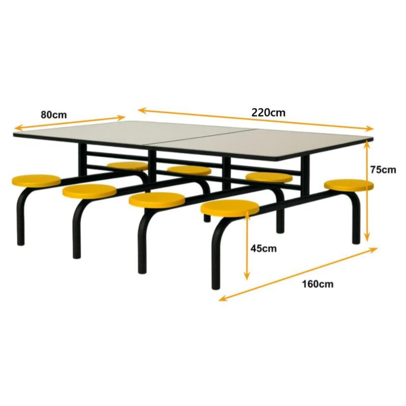 Refeitório Mesa para Refeitório FIXA 8 Lugares MDP Branco de 25 mm - Assento AMARELO - 50102