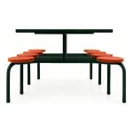 Refeitório Mesa para Refeitório FIXA 8 Lugares MDP Branco de 25 mm - Assento VERMELHO - 50103