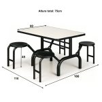 Mesa para Refeitório ESCAMOTEÁVEL 04 Lugares MDP Branco de 25 mm - Assento PRETO - 50401 Mesa para Refeitório ESCAMOTEÁVEL 04 Lugares MDP Branco de 25 mm - Assento PRETO - 50401