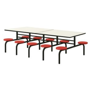 Refeitório Mesa para Refeitório FIXA 10 Lugares MDP Branco de 25 mm - Assento VERMELHO - 50106