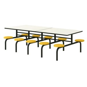 Refeitório Mesa para Refeitório FIXA 10 Lugares MDP Branco de 25 mm - Assento AMARELO - 50105
