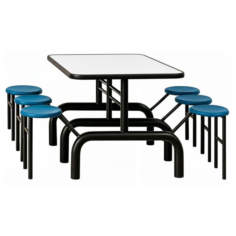 Mesa para Refeitório ESCAMOTEÁVEL 06 Lugares MDP Branco de 25 mm - Assento AZUL - 50601