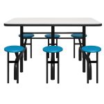Mesa para Refeitório ESCAMOTEÁVEL 06 Lugares MDP Branco de 25 mm - Assento AZUL - 50601