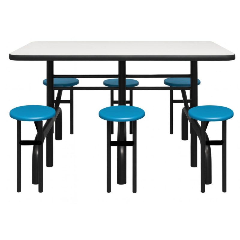 Mesa para Refeitório ESCAMOTEÁVEL 06 Lugares MDP Branco de 25 mm - Assento AZUL - 50601